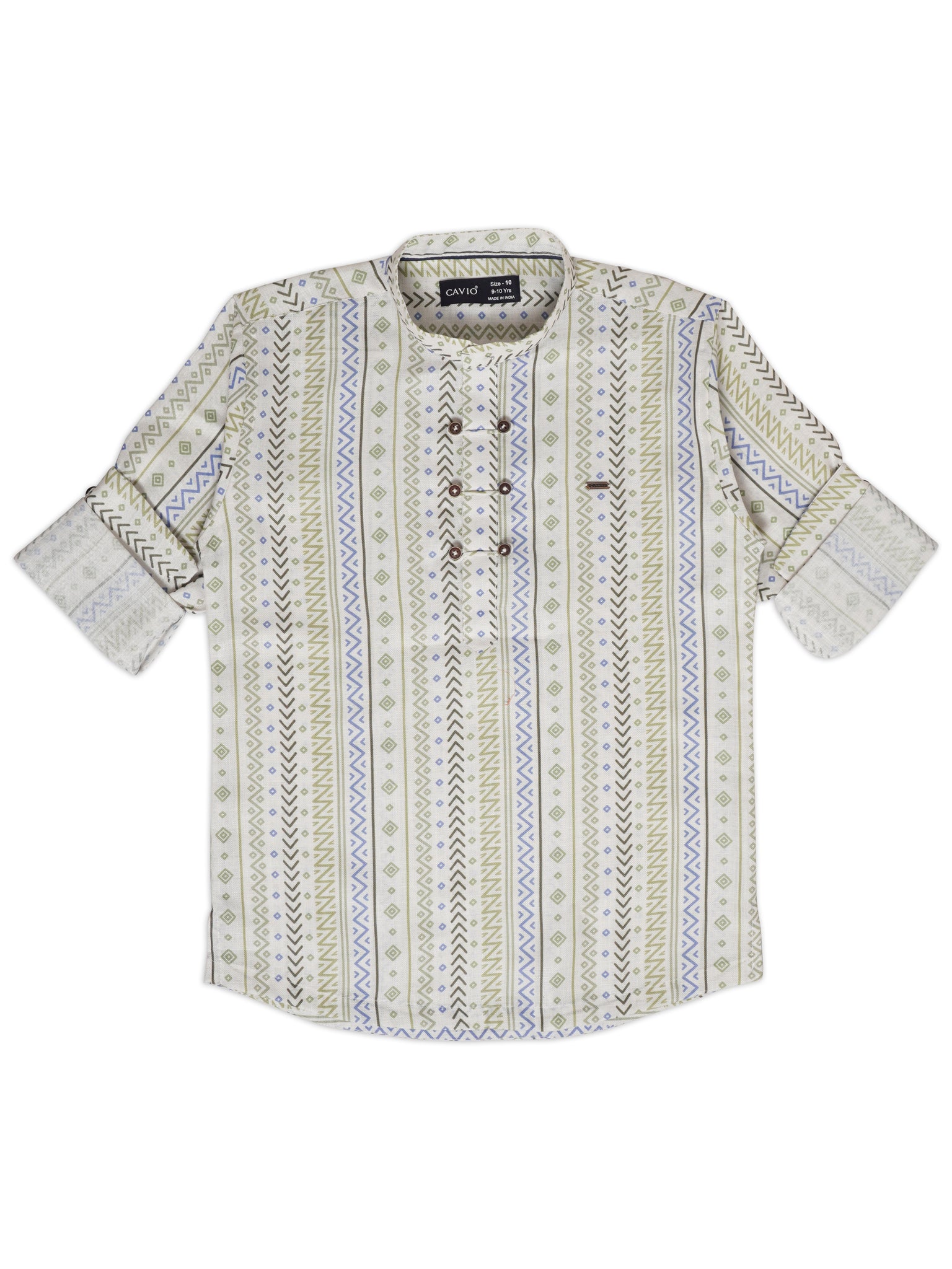 Boys Geometric Printed Mandarin Collar Pure Cotton Casual Shirt