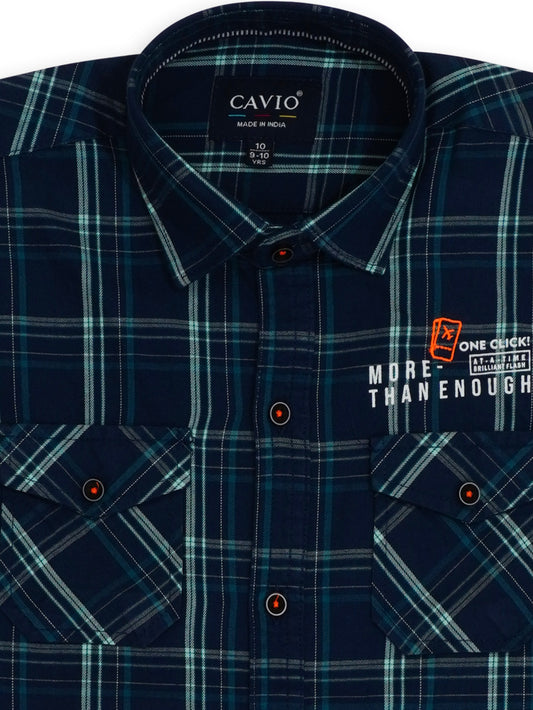 Boys Blue Comfort Gingham Checks Opaque Checked Casual Shirt