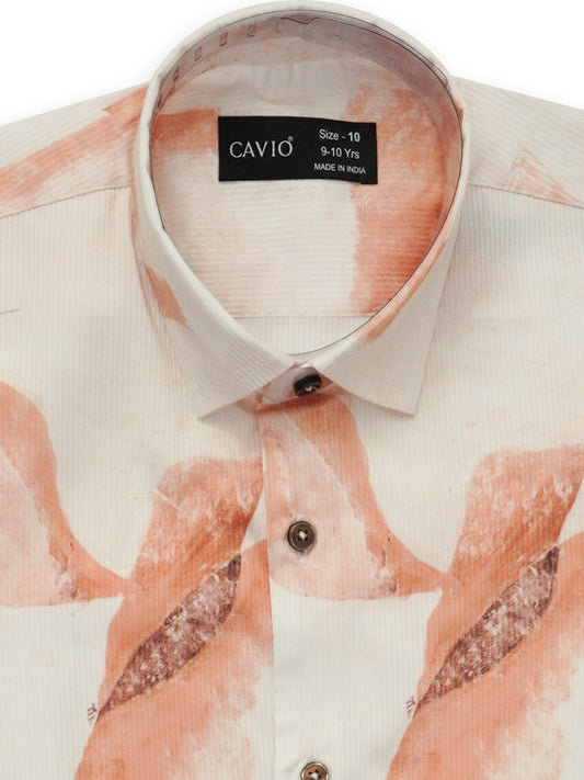 Boys Khaki Comfort Opaque Printed Casual Shirt