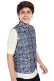 CHARCHIT Boys Printed Nehru Jacket and Shirt - Blue