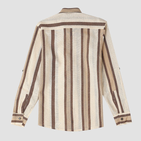 CAVIO Boys Cotton Knited Full Sleeves Striped Shirt With T-Shirt - Brown