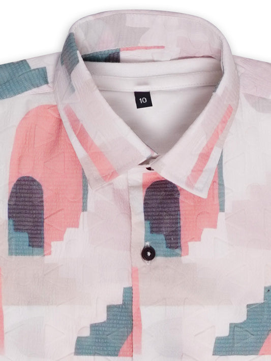 Boys Comfort Abstract Printed Roll-Up Sleeves Pure Cotton Casual Shirt With T Shirt