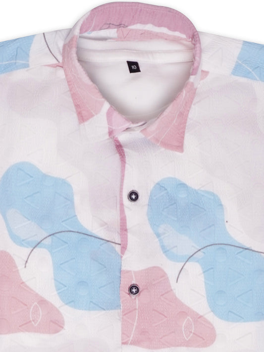 Boys Comfort Abstract Printed Roll-Up Sleeves Pure Cotton Casual Shirt With T Shirt
