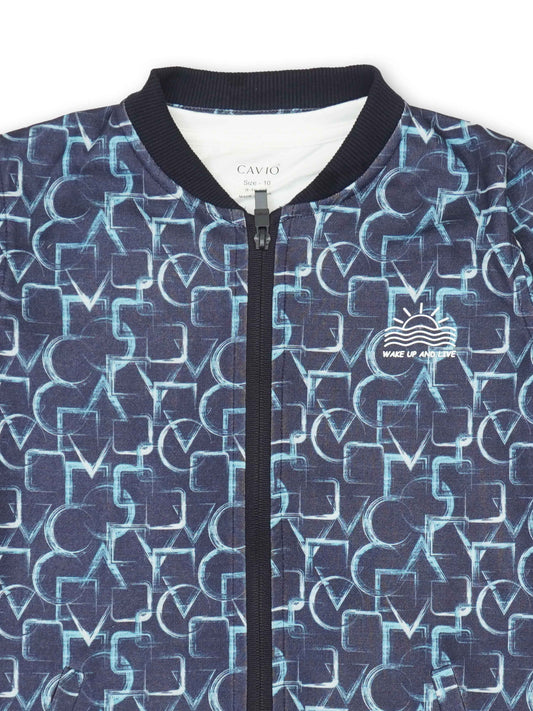 Boys Geometric Lightweight Bomber Jacket with T shirt