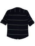 Boys Comfort Fit Horizontal Striped Roll-Up Sleeves Pure Cotton Shirt With T Shirt