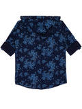 Boys Blue Comfort Fit Floral Printed Hooded Pure Cotton Casual Shirt With T Shirt