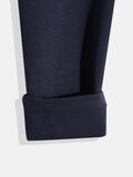 CAVIO Lycra Blend Solid Regular Fit Trousers With Belt - Navy