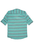 Boys Comfort Fit Horizontal Striped Pure Cotton Casual Shirt With T Shirt