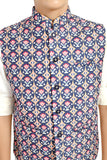 CHARCHIT Boys Printed Nehru Jacket and Shirt - Navy