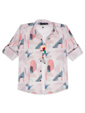 Boys Comfort Abstract Printed Roll-Up Sleeves Pure Cotton Casual Shirt With T Shirt