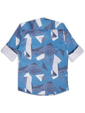 Boys Comfort Abstract Printed Roll-Up Sleeves Pure Cotton Casual Shirt