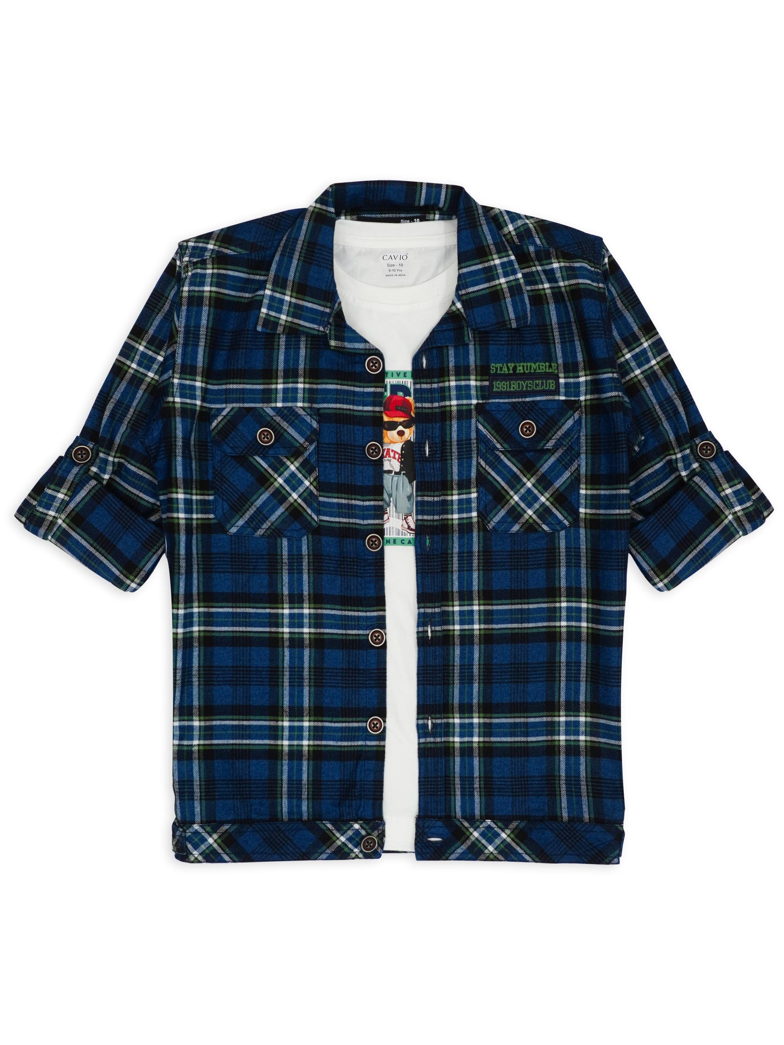 Boys Green Comfort Gingham Checks Opaque Checked Casual Shirt