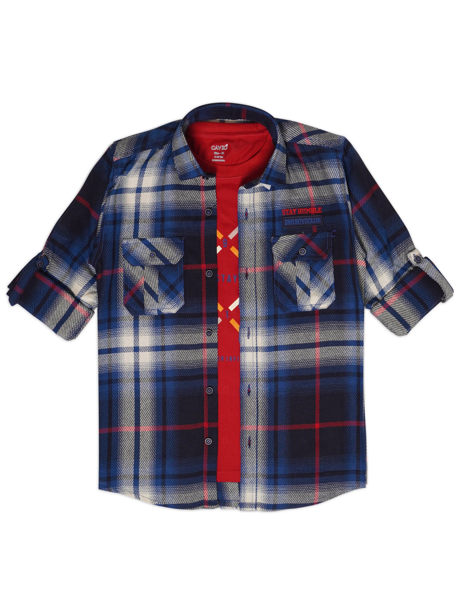 Boys Comfort Tartan Checked Pure Cotton Casual Shirt With T Shirt