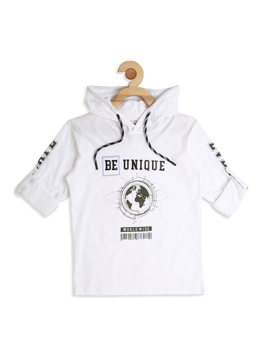 Boys Comfort Fit Sleeveless Casual Shirt With Printed Hooded T shirt
