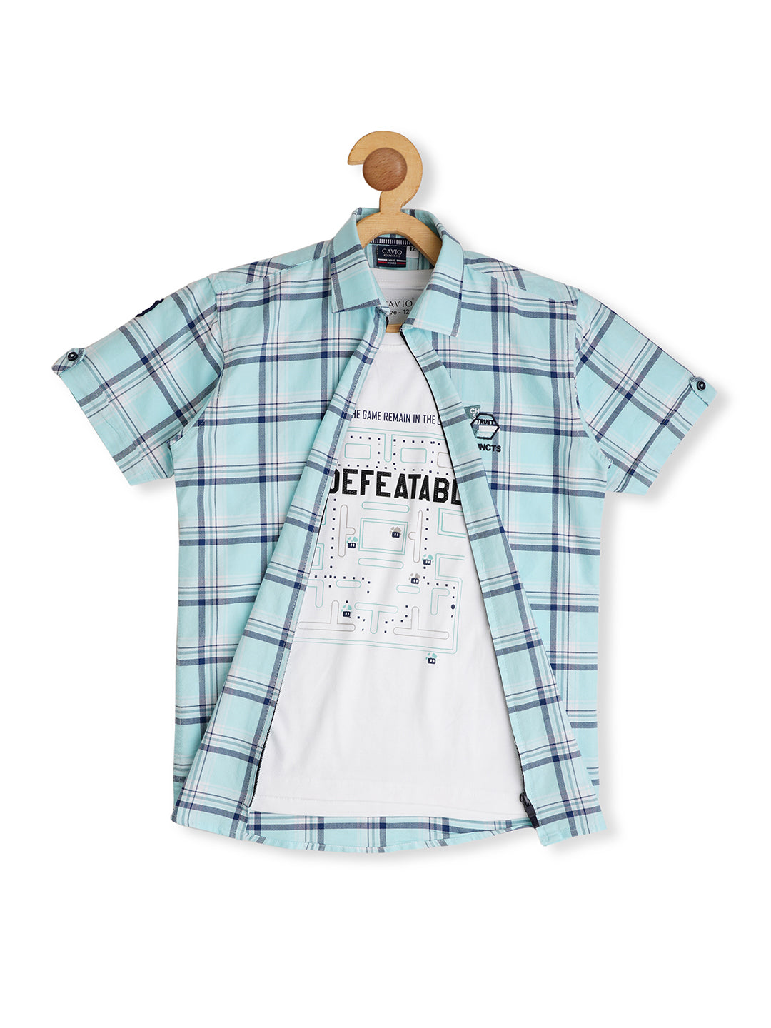 Boys Comfort Checked Cotton Casual Shirt With T-Shirt