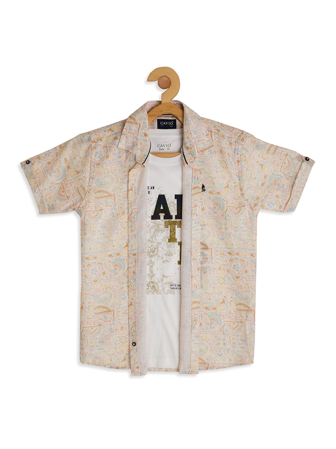 Boys Comfort Fit Floral Printed Casual Shirt With Printed T shirt