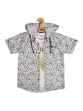 Boys Comfort Fit Geometric Printed Hooded Opaque Casual Shirt With Printed Tshirt