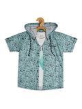 Boys Comfort Fit Geometric Printed Hooded Opaque Casual Shirt With Printed Tshirt