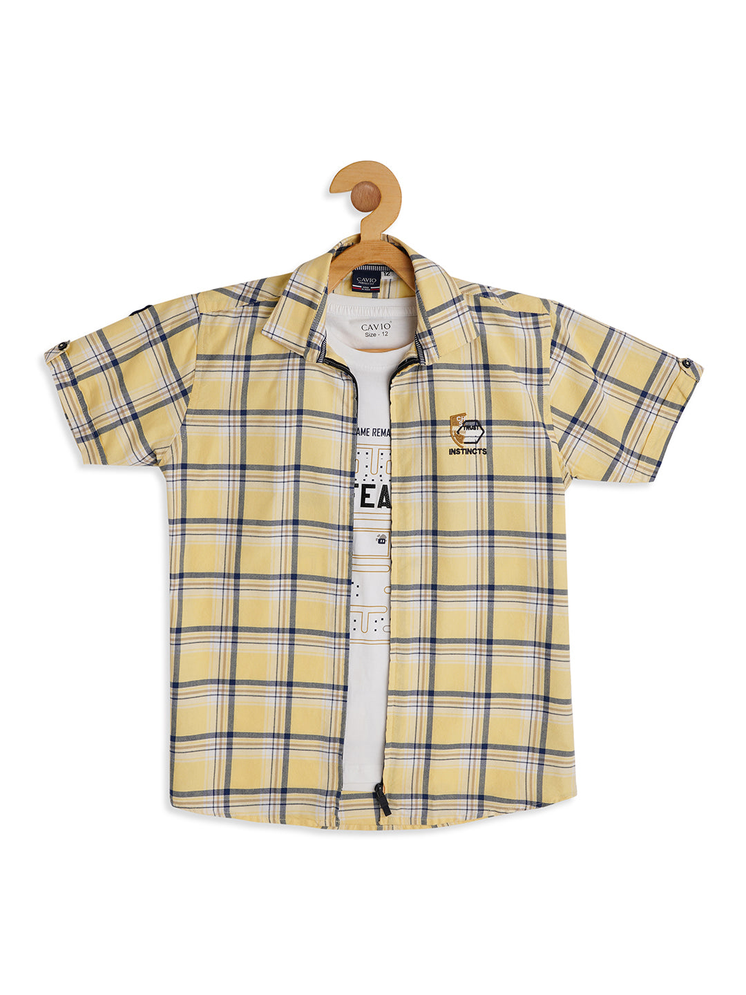 Boys Comfort Fit Checked Casual Shirt With Printed T shirt