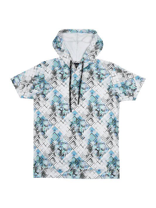 Boys Geometric Printed Hooded Cotton T shirt with Shorts