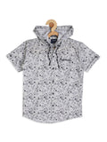 Boys Comfort Fit Geometric Printed Hooded Opaque Casual Shirt With Printed Tshirt