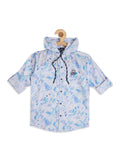 Boys Hooded Abstract Printed Comfort Long Sleeves Cotton Casual Shirt