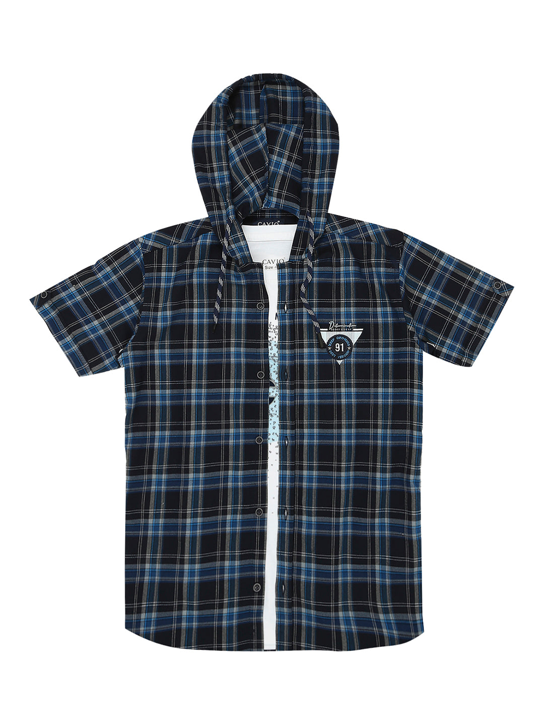 Boys Checked Comfort Hooded Cotton Casual Shirt