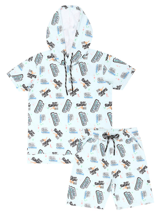 Boys Printed Hooded Pure Cotton T shirt with Shorts