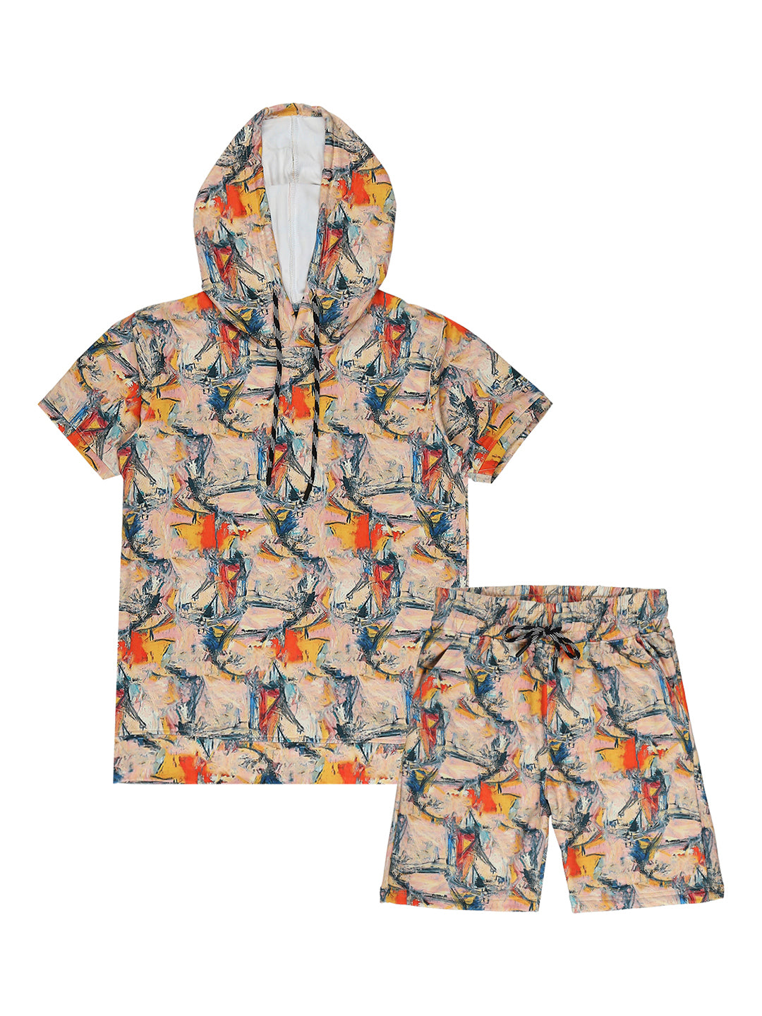 Boys Abstract Printed Pure Cotton T shirt With Shorts