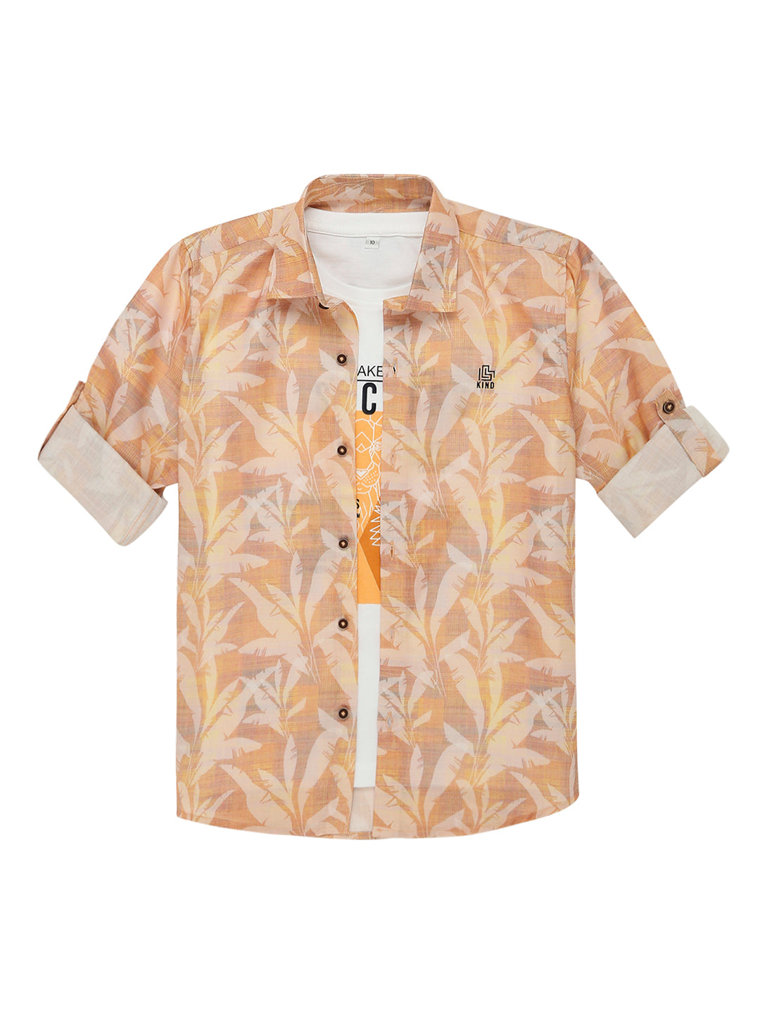 Boys Comfort Floral Printed Pure Cotton Casual Shirt with T Shirt