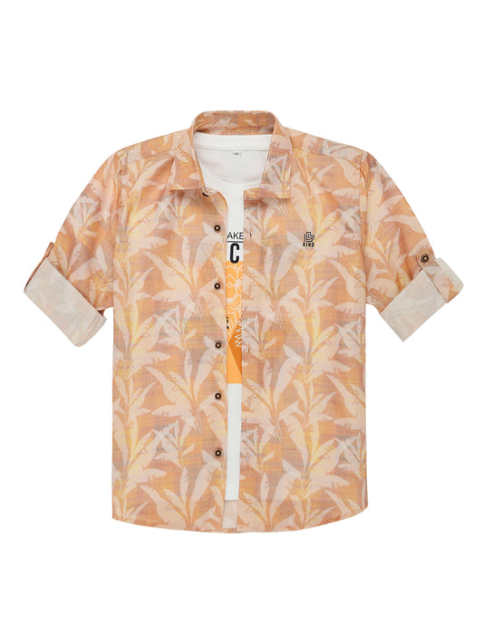 Boys Comfort Floral Printed Pure Cotton Casual Shirt with T Shirt