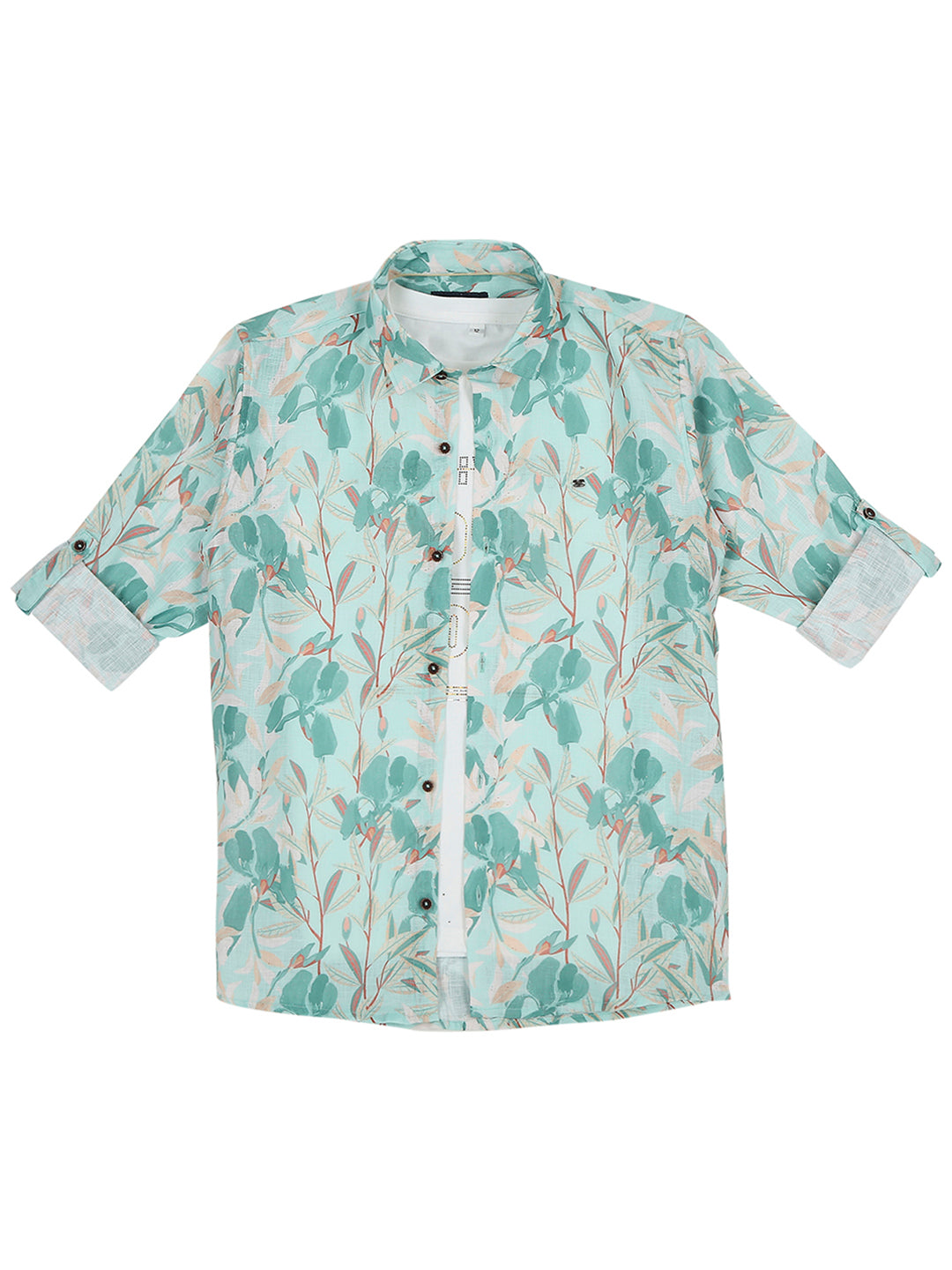 Boys Comfort Floral Printed Casual Cotton Shirt With T Shirt