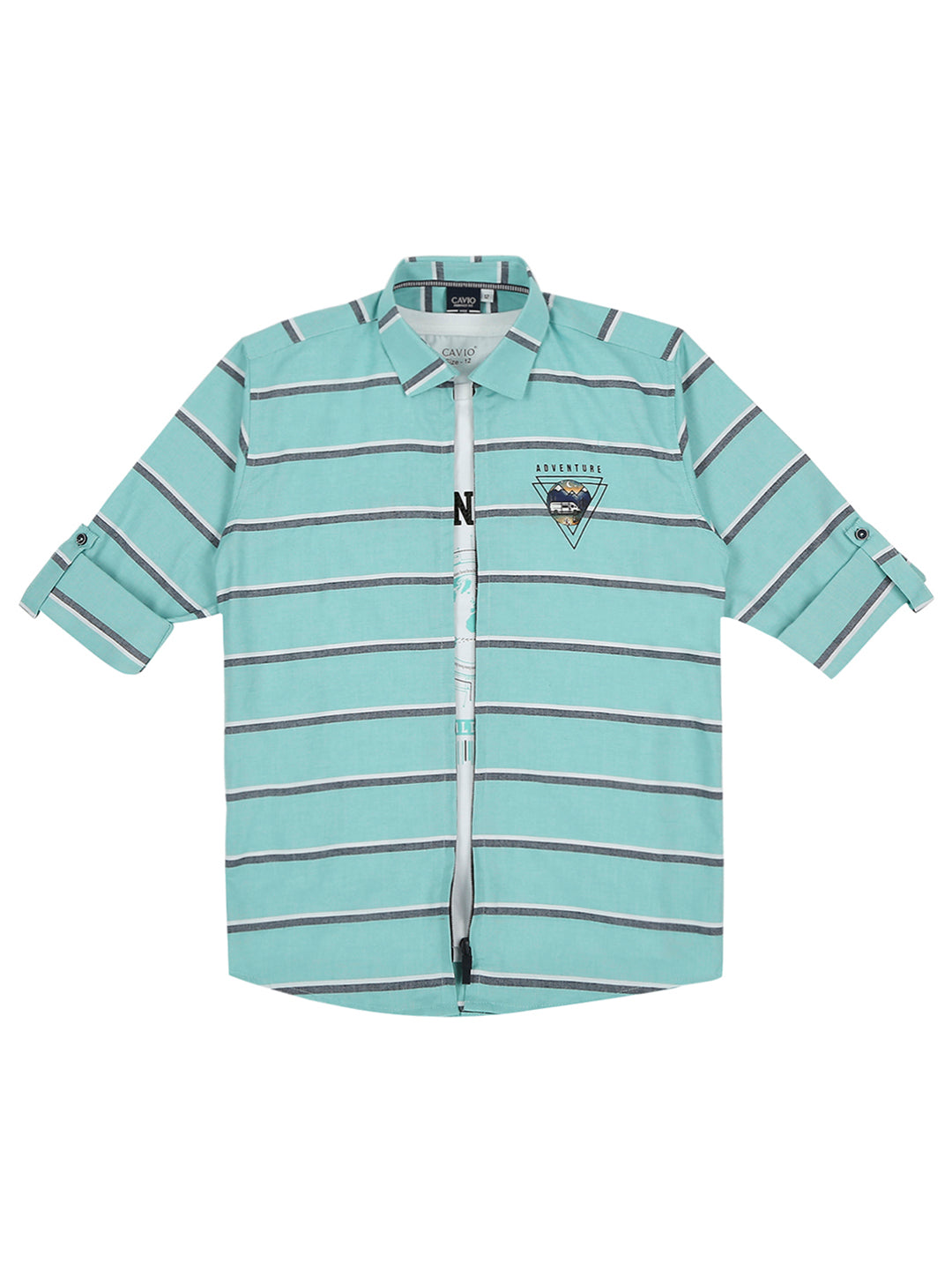 Boys Sea Green Comfort Horizontal Stripes Opaque Striped Casual Shirt