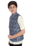 CHARCHIT Boys Printed Nehru Jacket and Shirt - Blue