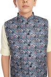 CHARCHIT Boys Printed Nehru Jacket and Shirt - Blue