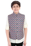 CHARCHIT Boys Printed Nehru Jacket and Shirt - Navy