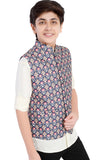 CHARCHIT Boys Printed Nehru Jacket and Shirt - Navy