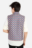 CHARCHIT Boys Printed Nehru Jacket and Shirt - Navy