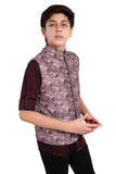 CHARCHIT Boys Printed Nehru Jacket and Shirt - Magenta