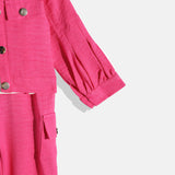 CAVIO Cotton Full Sleeves Solid Cargo dress with Jacket - Pink