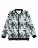 Boys Green Geometric Printed Zipper Jacket with T shirt