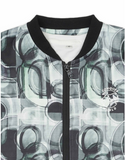 Boys Green Geometric Printed Zipper Jacket with T shirt