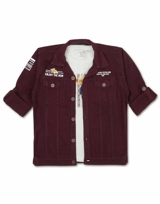 Boys Maroon Casual Shirt With T Shirt