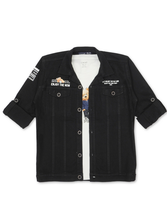 Boys Black Casual Shirt With T Shirt