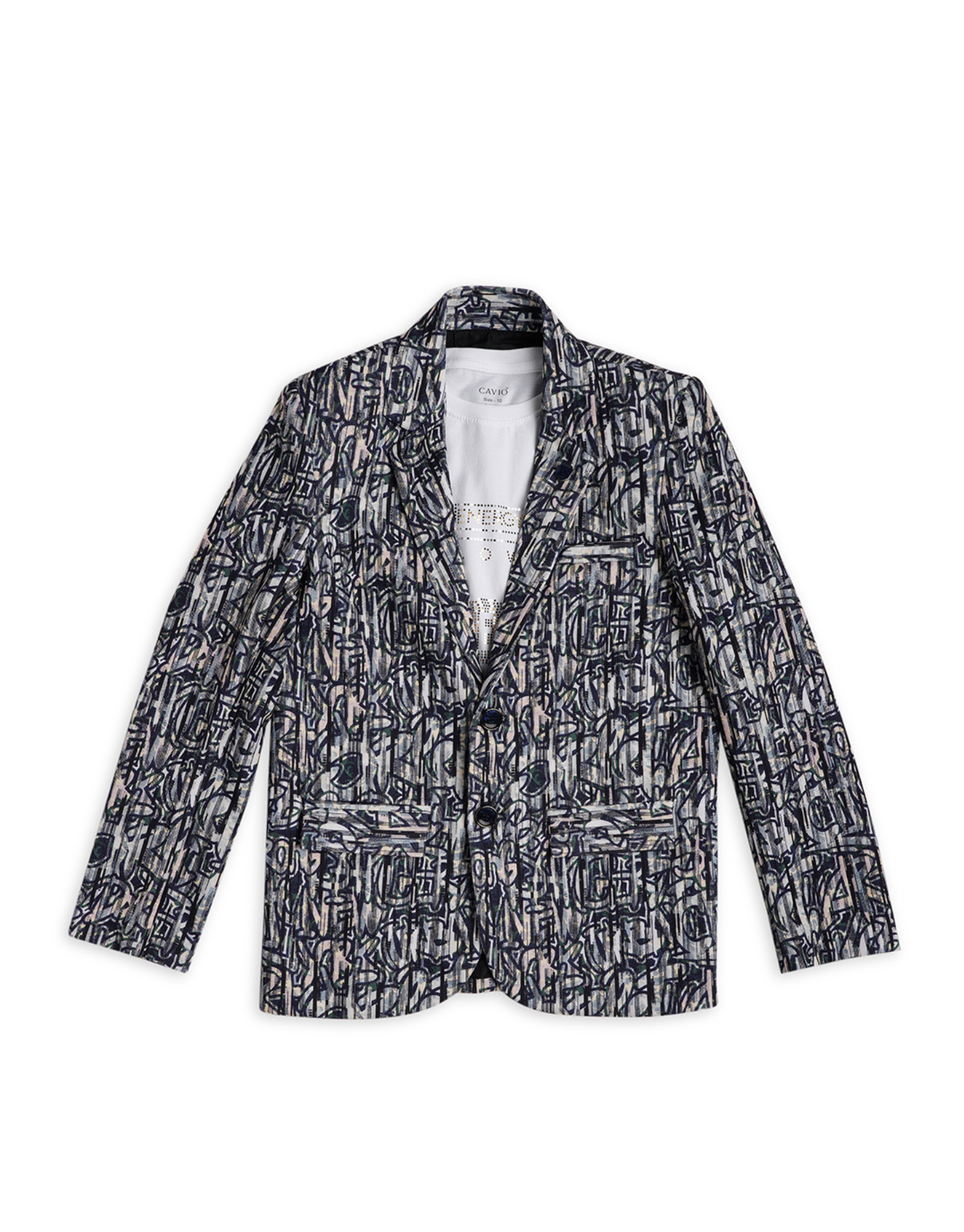 Boys Blue Printed Partywear Blazer With T Shirt