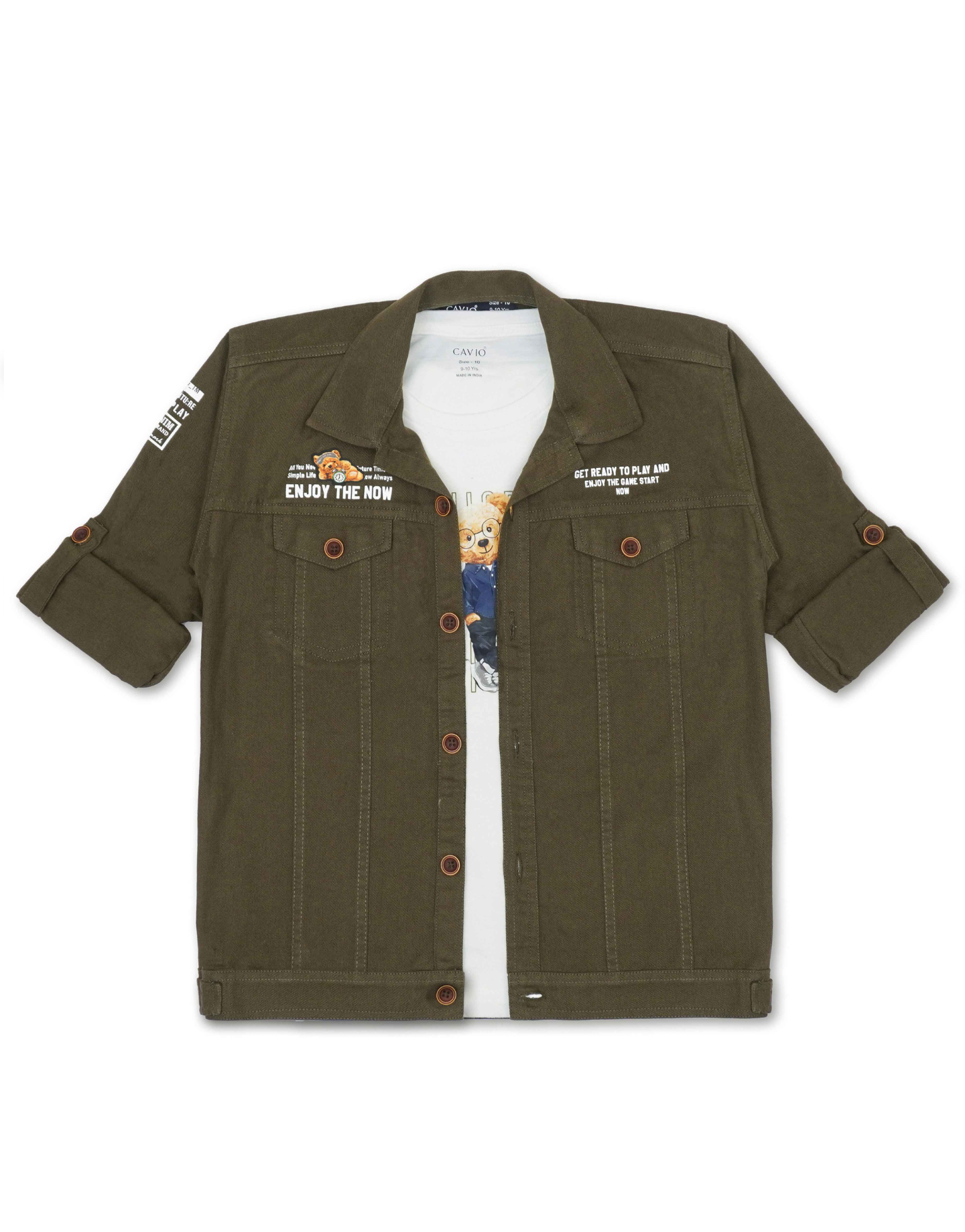 Boys OliveGreen Casual Shirt With T Shirt