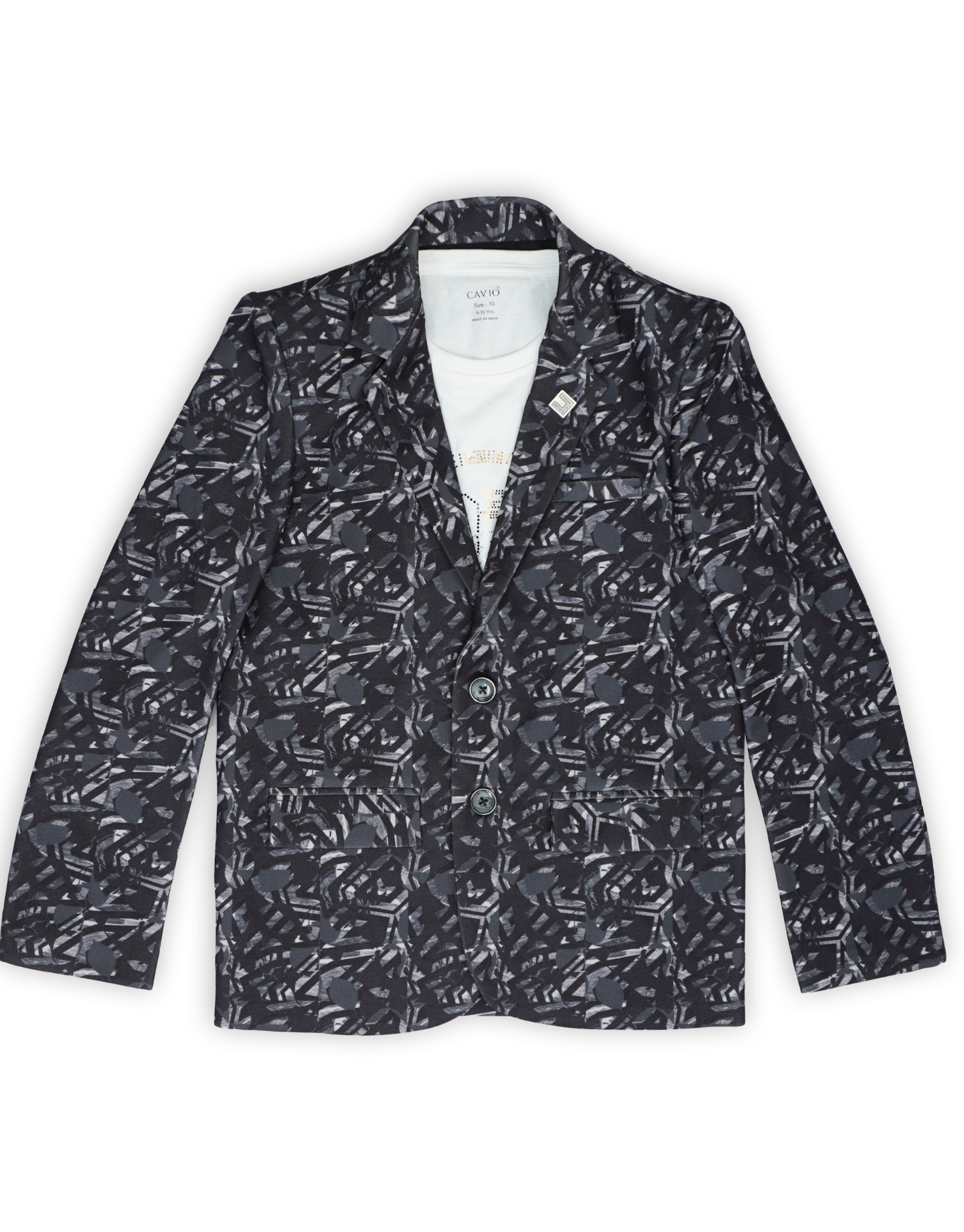 Boys Grey Printed Partywear Blazer With T Shirt