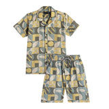 CAVIO Cotton Half Sleeves Abstract Printed Shirt & Shorts Clothing Set - Mustard