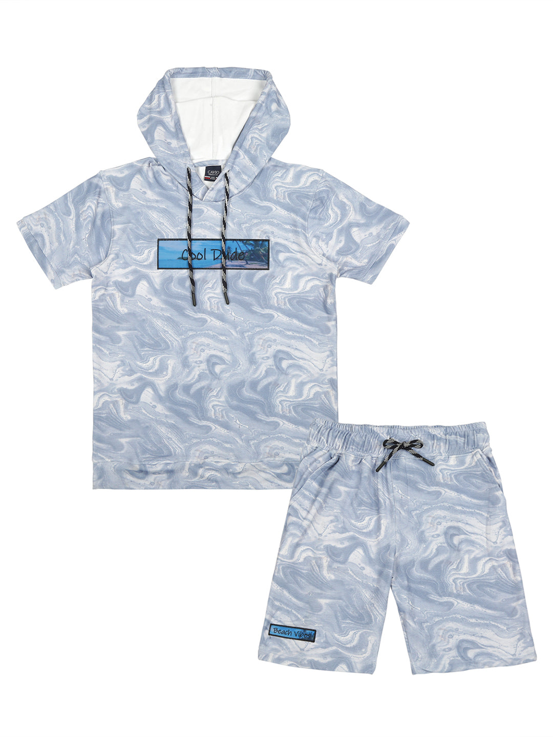 Boys Printed Hooded T shirt With Shorts Set