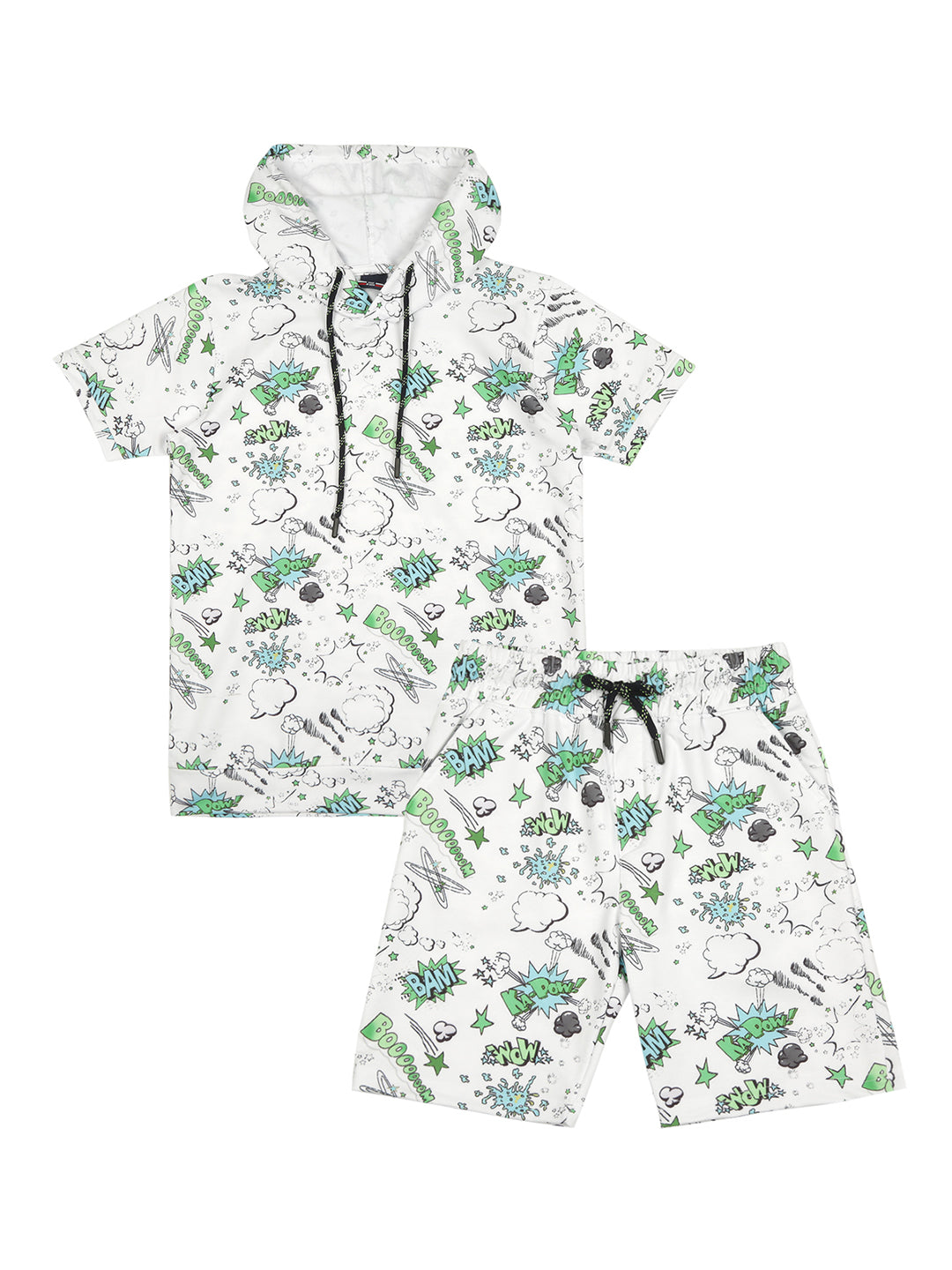 Boys Printed Hooded T shirt With Shorts Set